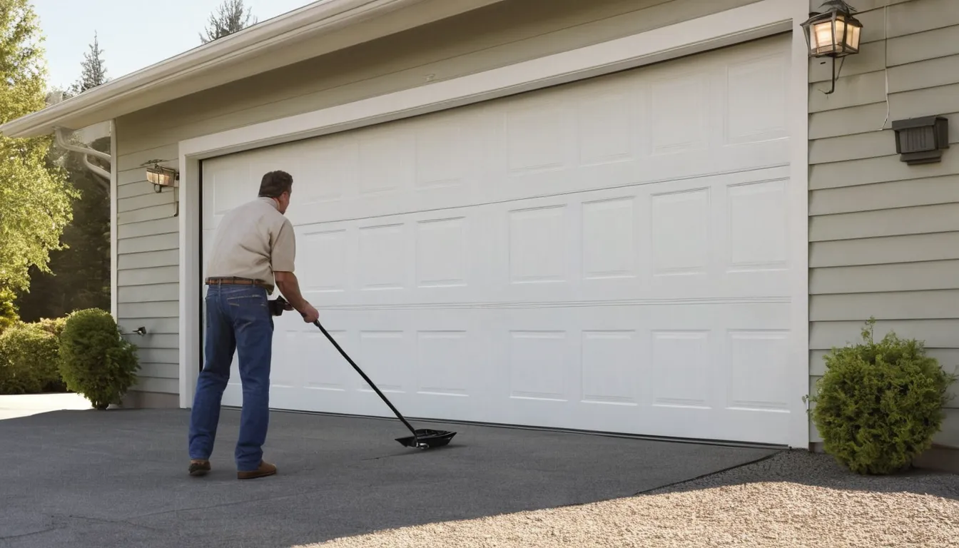 A homeowner and a local garage door provider looking at a residential garage door in Belleville